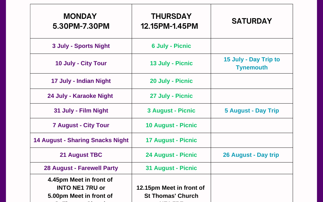 Summer Globe start on Monday 3rd July