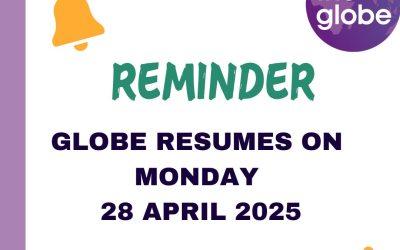 Globe back on Monday 28th April